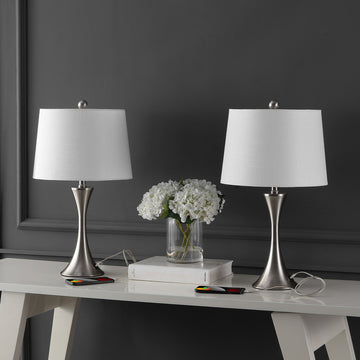 Bennett 22.75" Modern Glam Iron Hourglass LED Table Lamp with USB Charging Port - JONATHAN Y